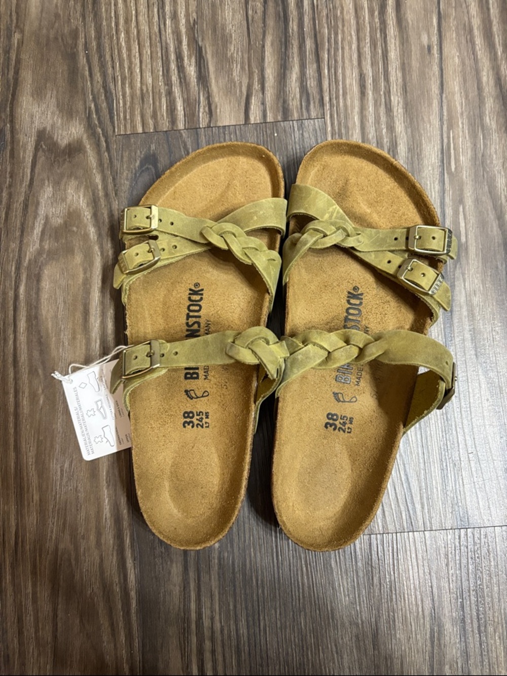 Birkenstock Braided Suede Slide Sandals in Olive Green